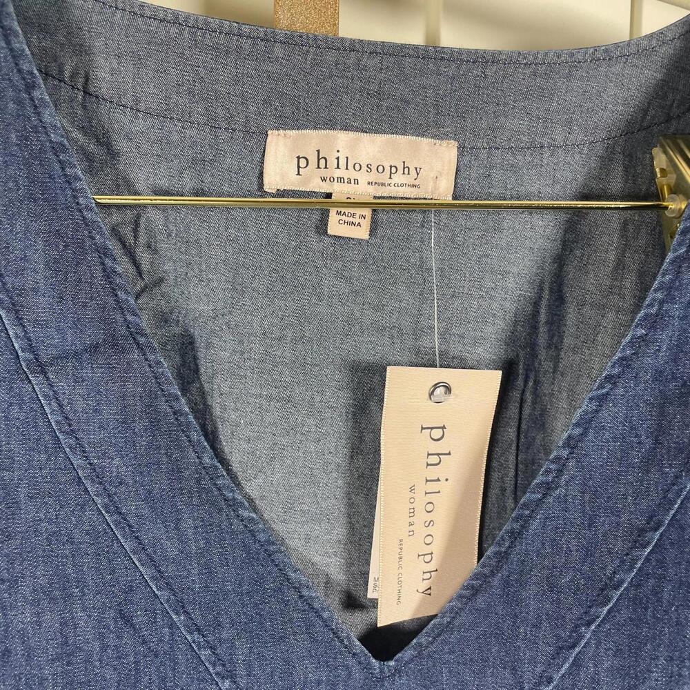 Philosophy Womans 2X Denim Tunic Top | NWT | V-Neck Cotton Dark Wash $88 - Picture 4 of 9